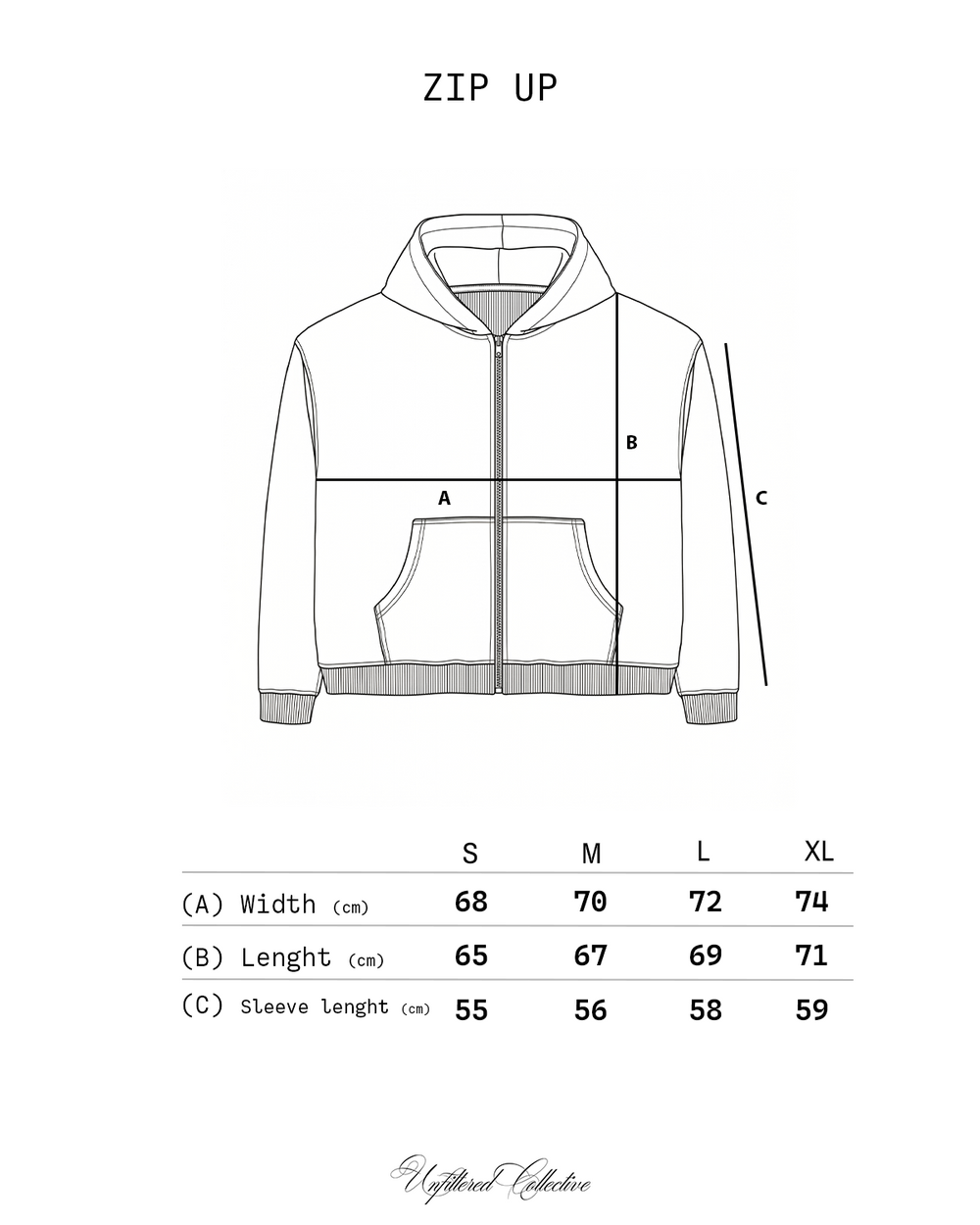Reversible Plaid Zip Up size chart