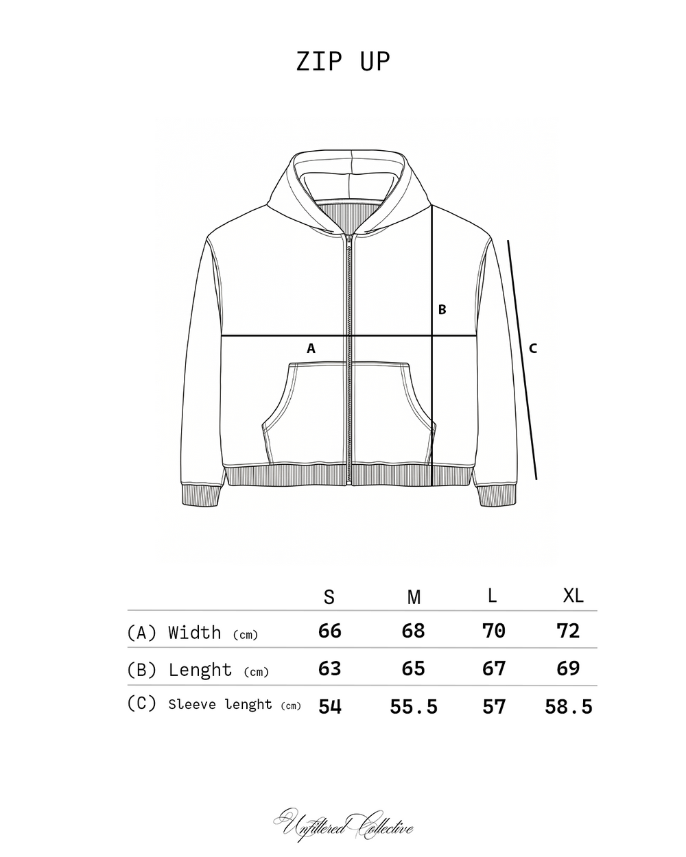 Pink Camo Zip Up size chart