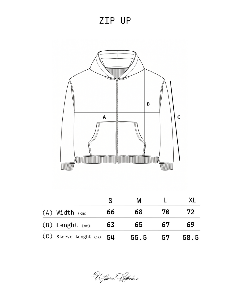 Pink Camo Zip Up size chart