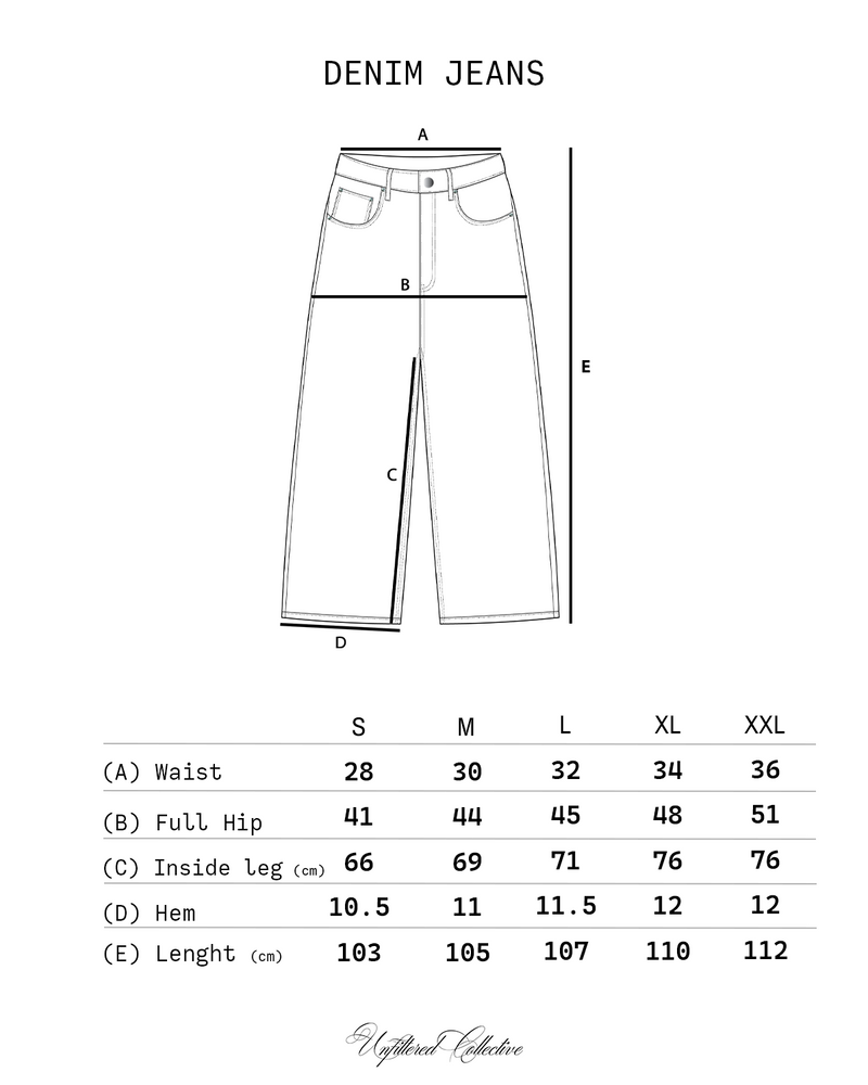 Cross Denim - Black (RESTOCK) size chart