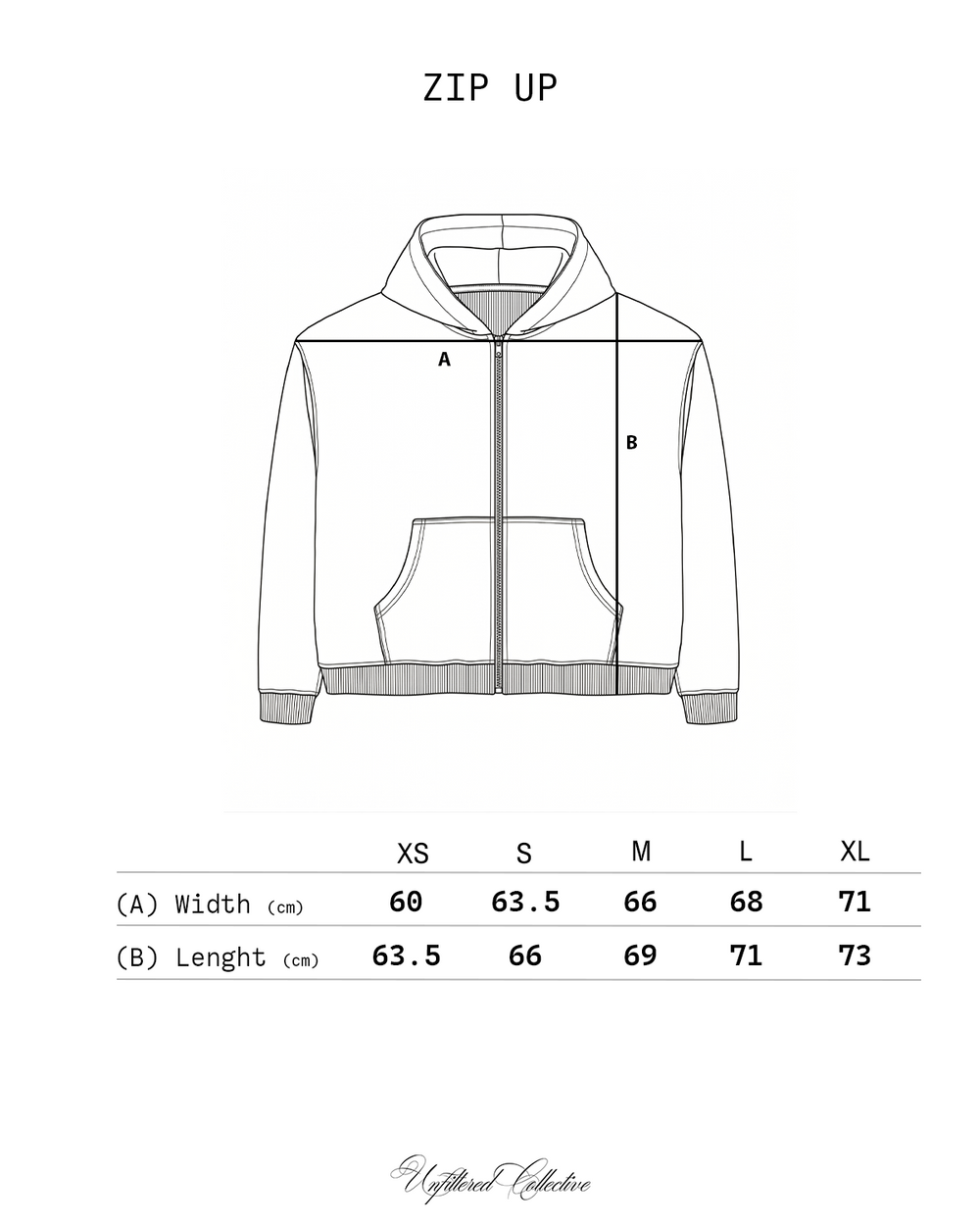 Jesus Zip Up (RESTOCK) size chart